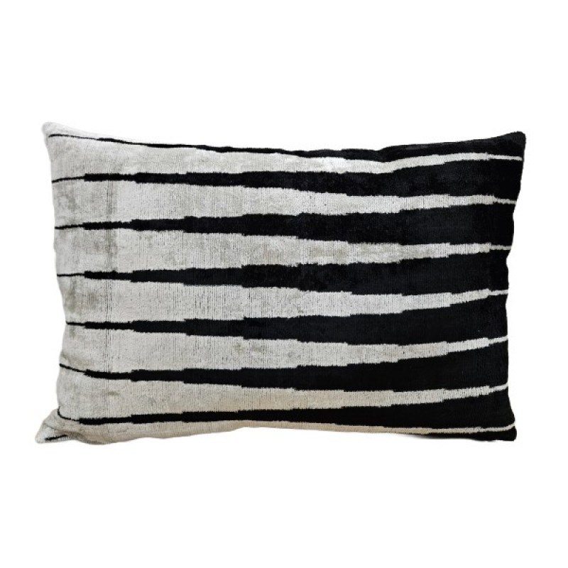 VELVET IKAT PILLOW COVER BLACK SILVER Q7 VELVET IKAT PILLOW COVER BLACK SILVER Q7